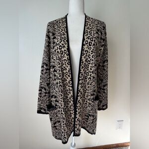 Chico's Cardigan Animal Print Floral Print Open Front Gold/Black Size 1 (med 8)